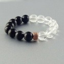 دستبند عقیق سیاه و کریستال کوارتز