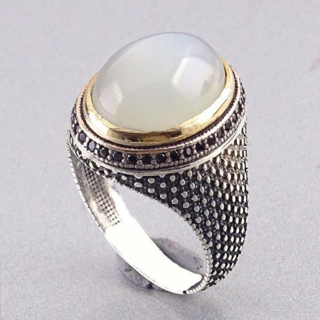 انگشتر نقره مردانه سنگ ماه