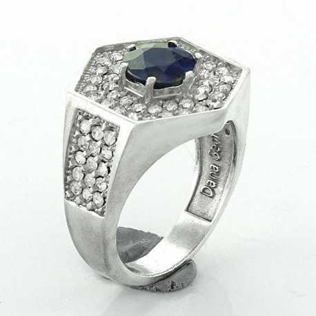 انگشتر نقره مردانه نگین یاقوت کبود