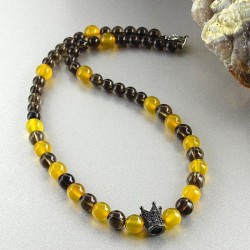 گردنبند سنگ عقیق زرد و کوارتز دودی