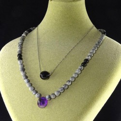 گردنبند سنگ پیکاسو جاسپر ، عقیق سیاه و آمتیست