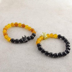 دستبند سنگ عقیق زرد و عقیق سیاه