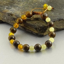دستبند بافت سنگ برنزیت،کلسیت و عقیق زرد