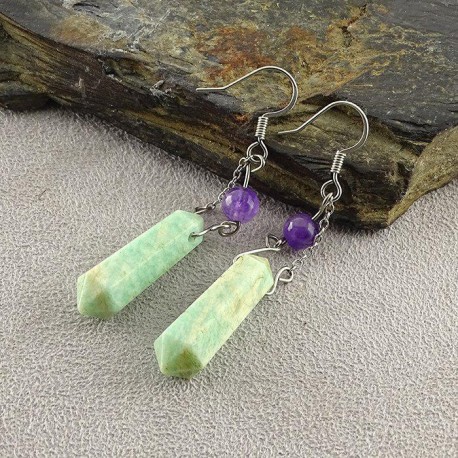 گوشواره سنگ آمازونیت و آمتیست