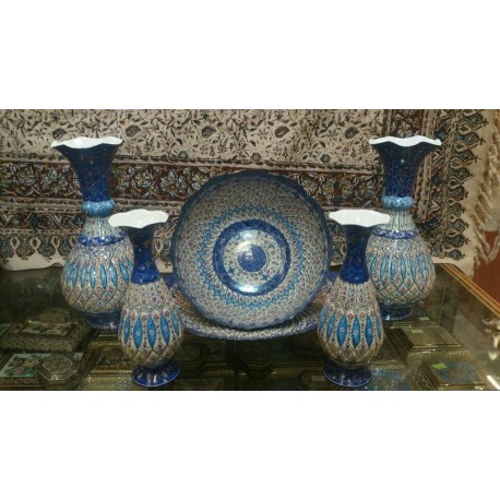 مجموعه کامل کاسه،پشقاب و گلدان میناکاری