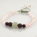 دستبند بافت سنگ رزکوارتز،گارنت و مون استون