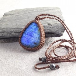 گردنبند تمام بافت سنگ لابرادوریت آبی