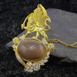 آویز نقره  سنگ مون استون هلویی