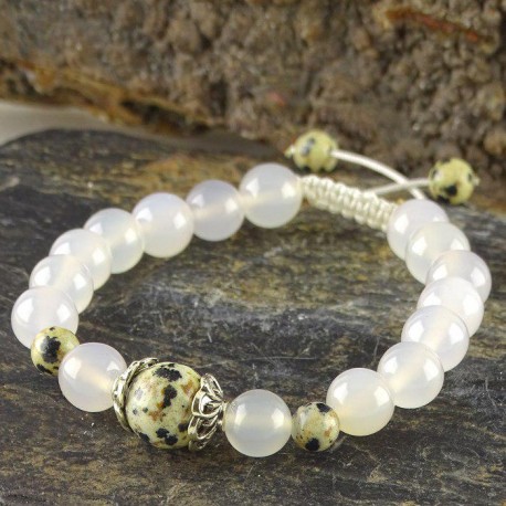 دستبند سنگ عقیق سفید و دالماتیان