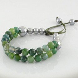 دستبندبافت سنگ عقیق خزه ای و حدید