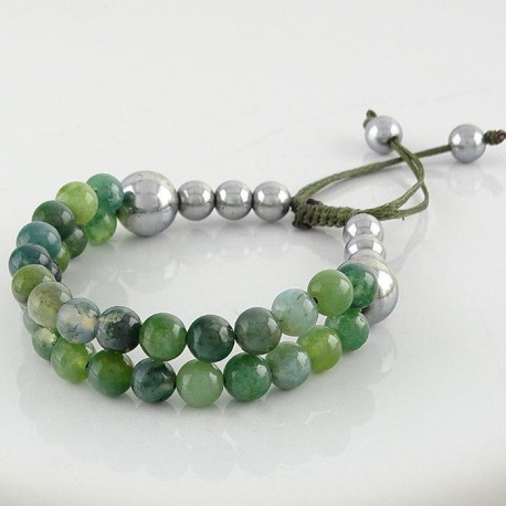 دستبندبافت سنگ عقیق خزه ای و حدید