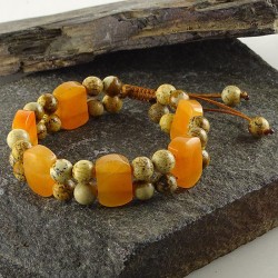 دستبندبافت سنگ جاسپرچوبی و آونتورین نارنجی