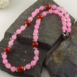 گردنبند سنگ جیدصورتی و عقیق قرمز