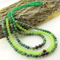 گردنبند سنگ عقیق خزه ای،عقیق سبز،جیدشاه مقصود و گارنت