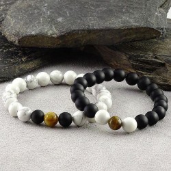 دستبند عقیق سیاه مات،چشم ببر و هولیت