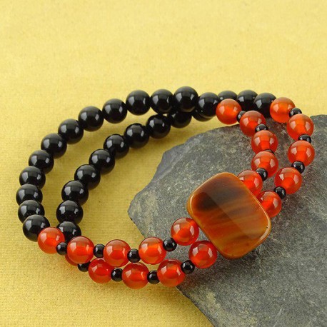 دستبند زیبای سنگ عقیق سیاه و عقیق قرمز