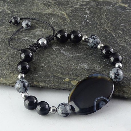 دستبند سنگ عقیق،ابسیدیان و حدید