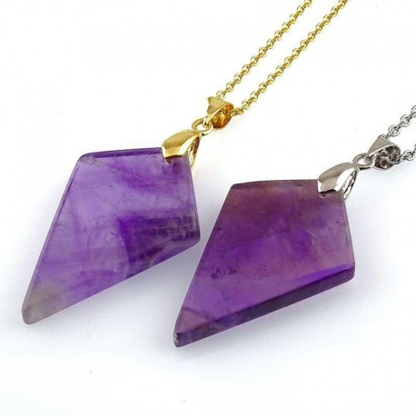 آویز لوزی آمتیست طبیعی