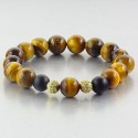 دستبند سنگ طبیعی چشم ببر و عقیق سیاه مات