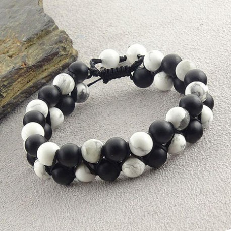 دستبند سنگ طبیعی عقیق سیاه مات و هولیت